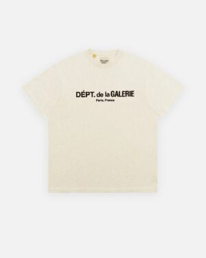 T-shirt avena mélange con logo nero DÉPT. de la GALERIE e scritta Paris, France sul petto