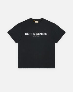 T-shirt nero slavato con logo bianco DÉPT. de la GALERIE e riga Paris, France sul petto
