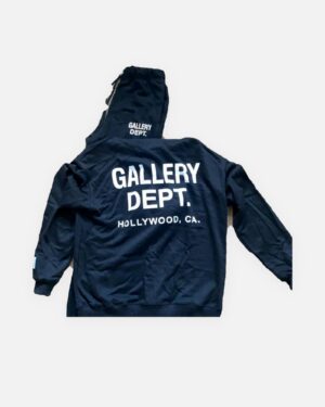 Tuta completa Gallery Dept. blu navy con scritta bianca Hollywood CA sulla schiena della felpa