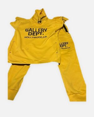 Tuta completa Gallery Dept. Hollywood CA gialla, felpa con cappuccio e pantaloni con scritta nera