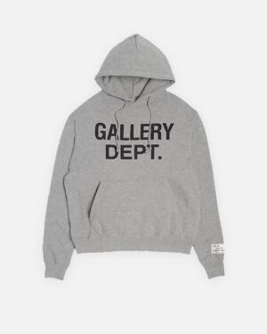 Felpa con cappuccio Gallery Dept. grigio mélange con grande logo nero effetto consumato sul petto