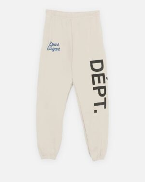 Pantaloni della tuta Gallery Dept. crema con corsivo Sport Elegant blu e scritta DÉPT. nera verticale